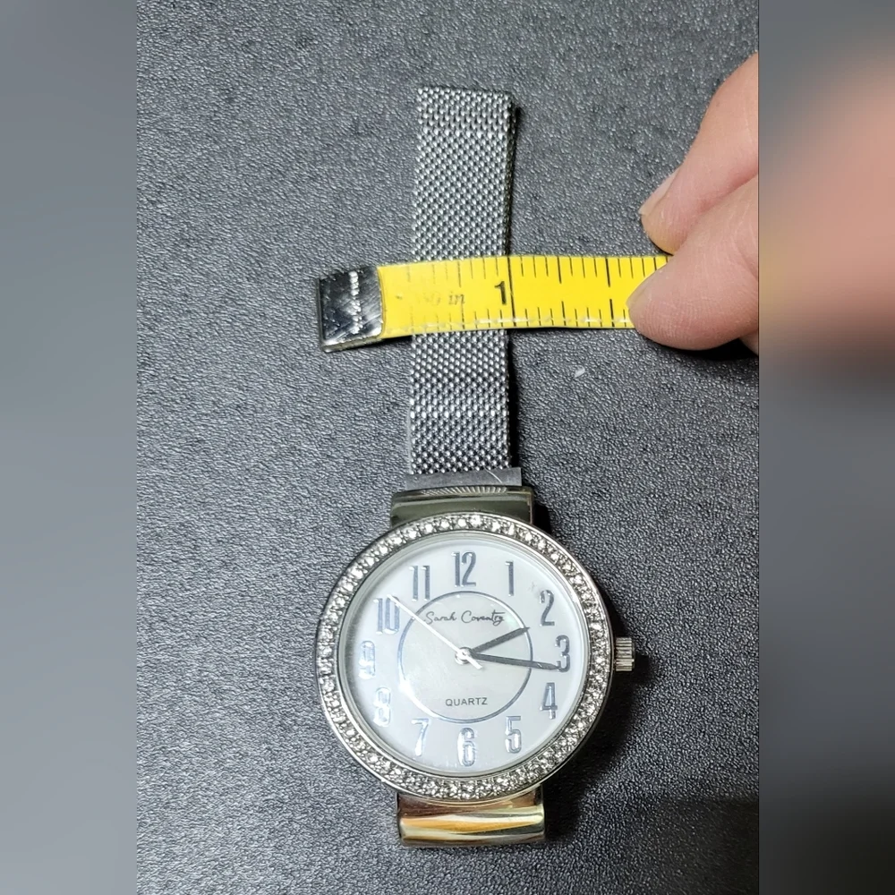 Sarah Coventry Watch Rhinestoned Bezel w/ Adjustable Magnetic Mesh Band